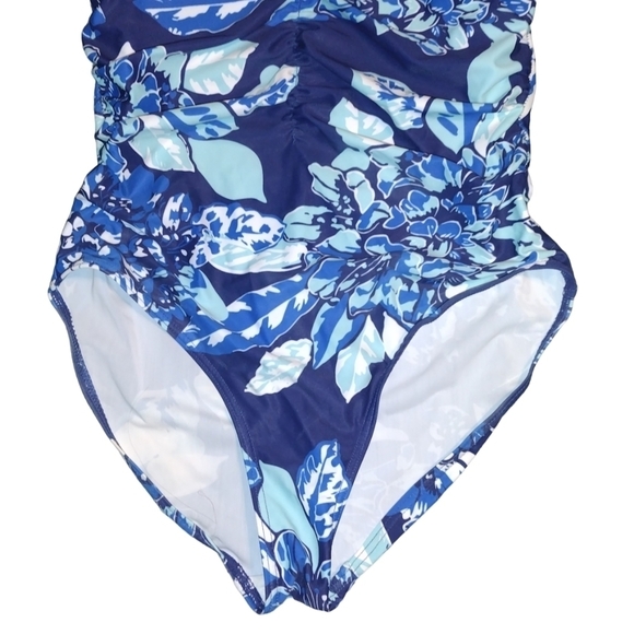 Floral Blue Women's One Piece Swimsuit - Picture 3 of 5